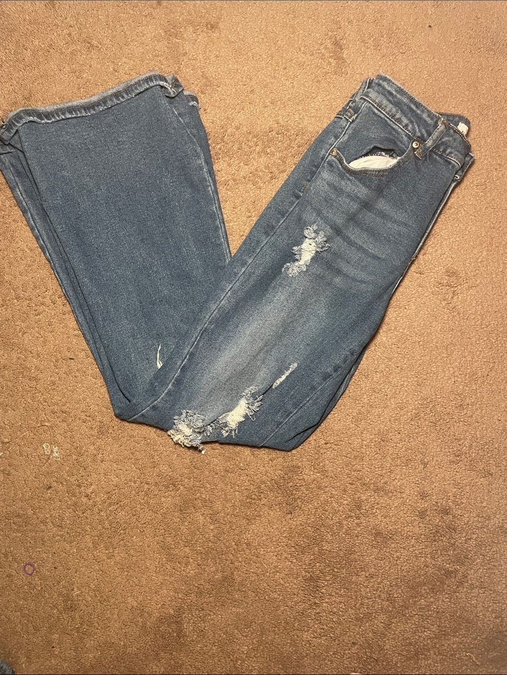 Women’s Blue Distressed Flare Leg Jeans